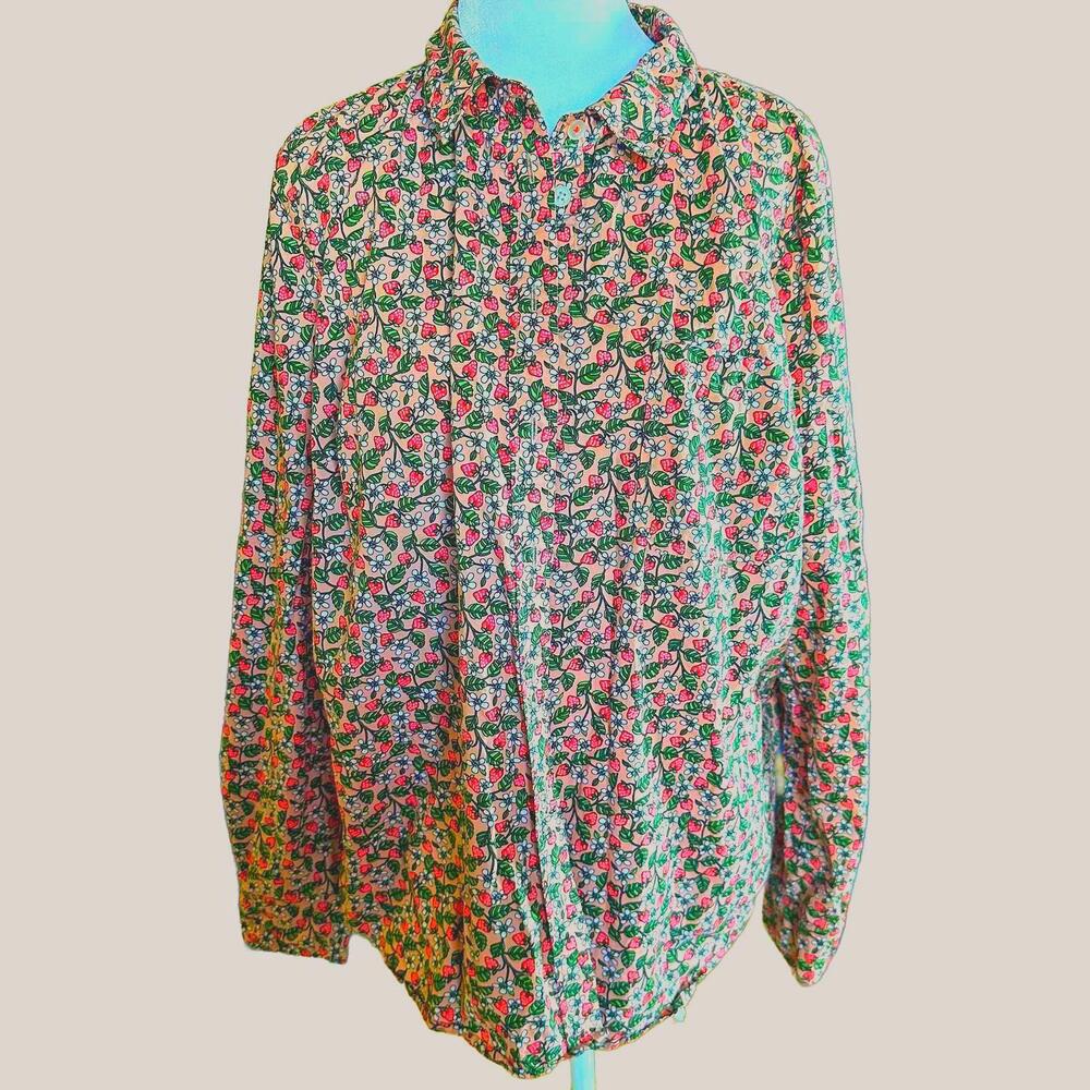 Boden Pink Strawberry Floral Button-Down Shirt